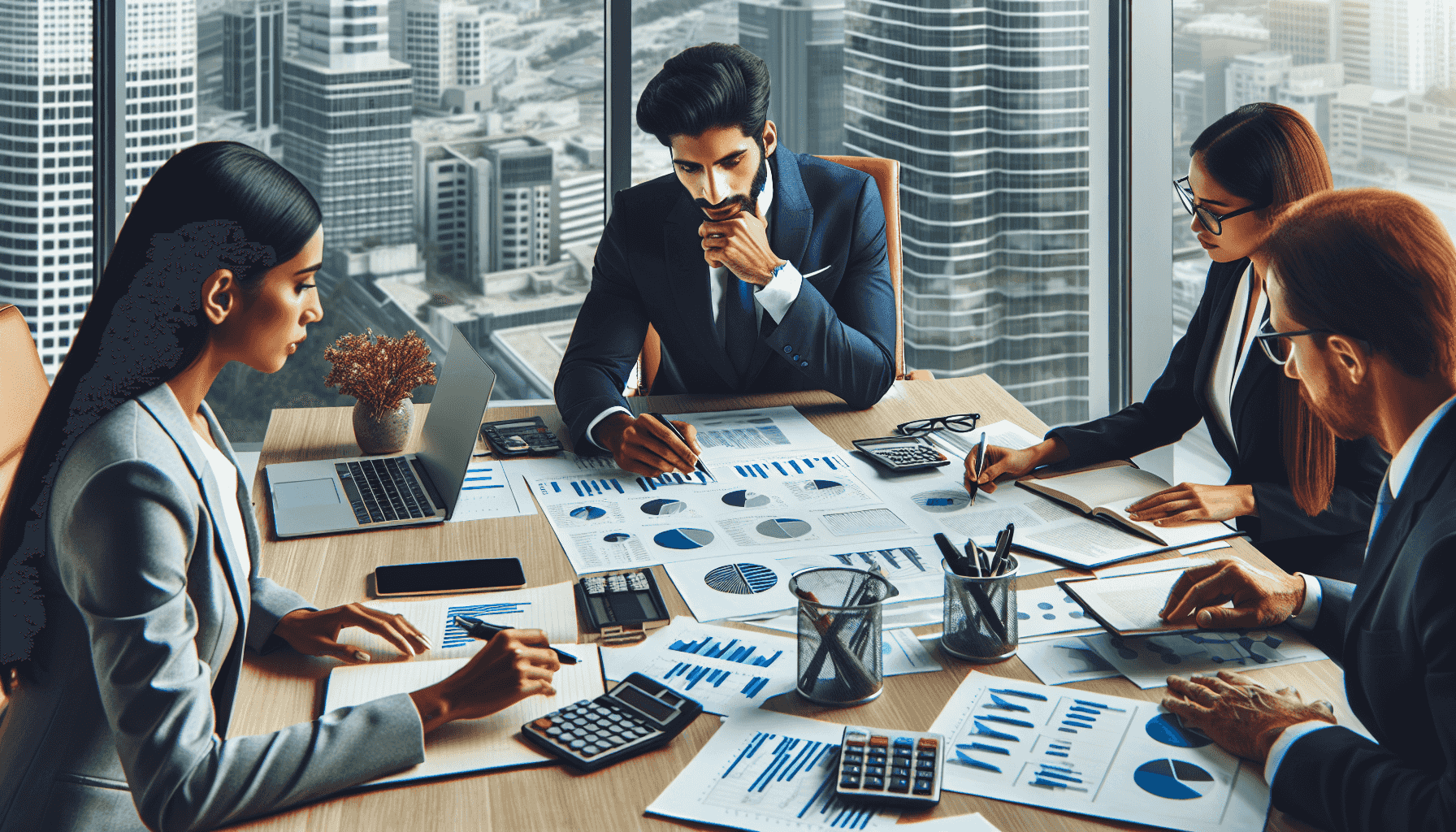 Business setting with financial materials